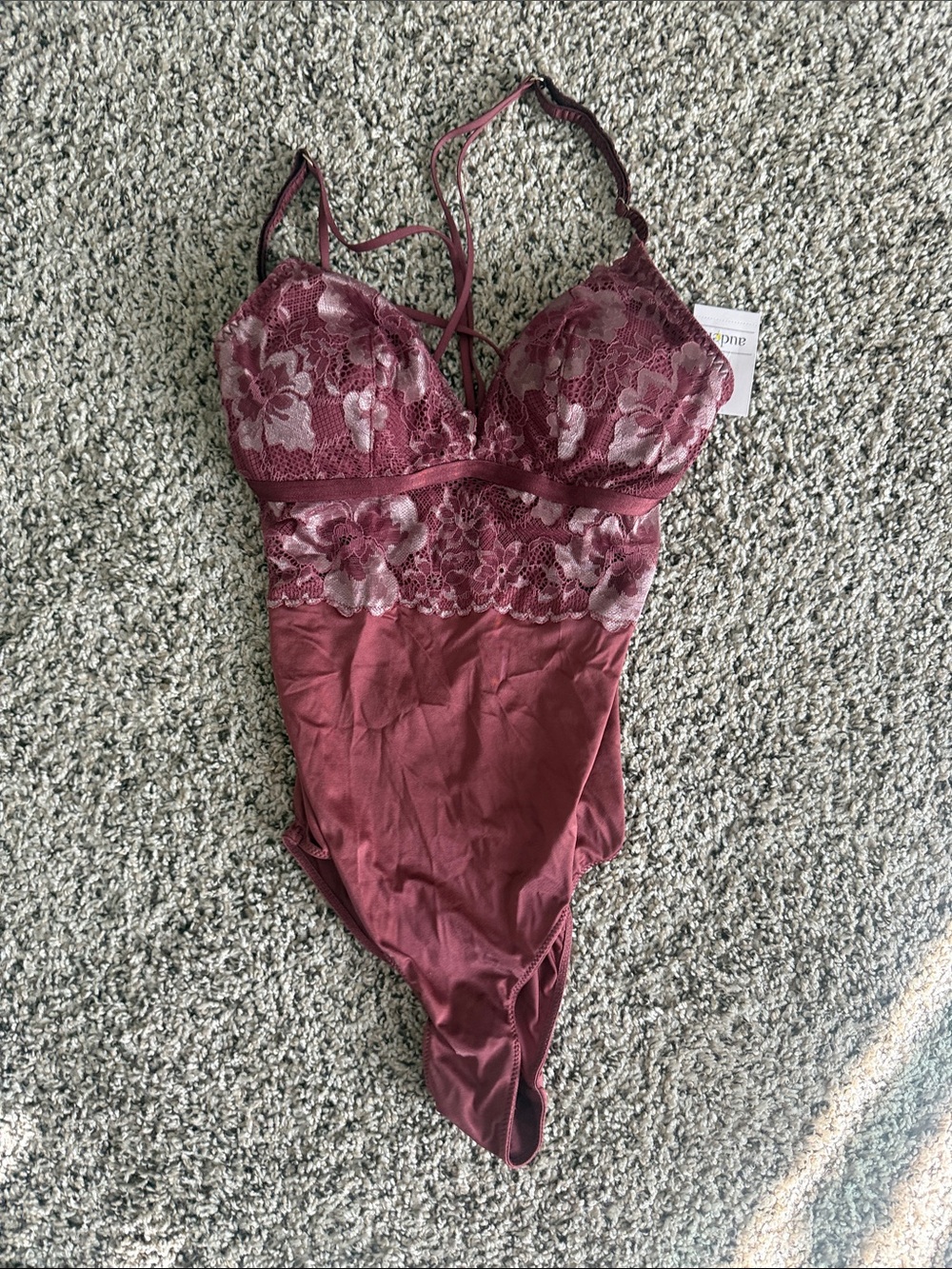 Auden Burgundy Lace Trim Bodysuit